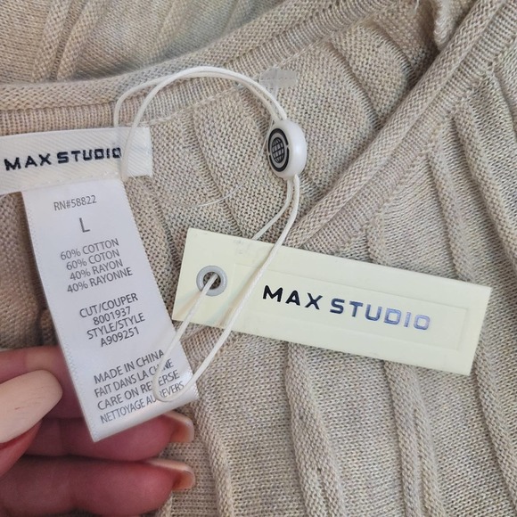 MAX STUDIO A-LINE SWEATERDRESS PLEATED BEIGE TONE LONG SLEEVE WOMEN'S SIZE LARGE - Picture 9 of 12